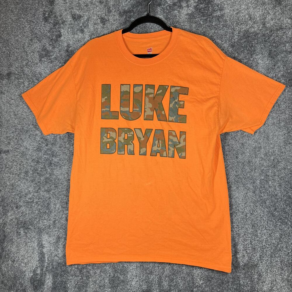 Hanes Shirt Mens L Orange Luke Bryan Huntin' Fishin' Lovin' Tour 2017 Concert